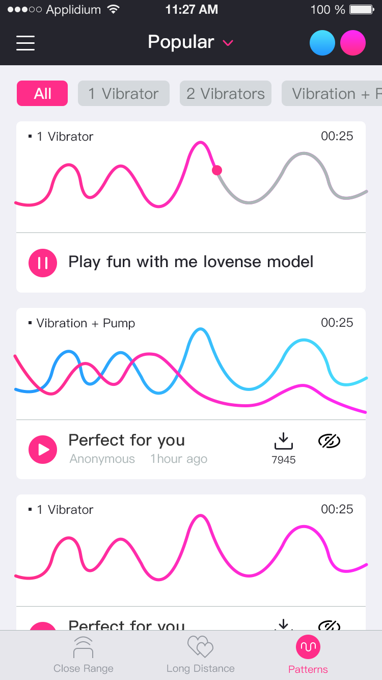 D'Lovense Remote App Screenshot create unlimited patterns.