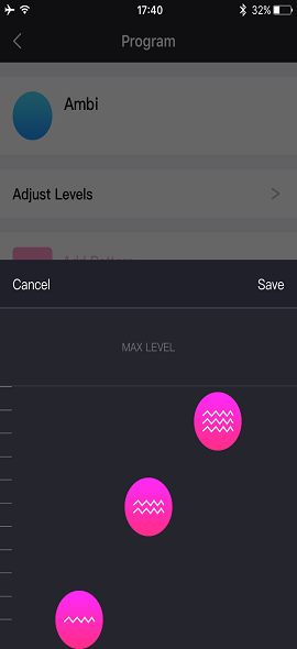 D'Lovense Remote App Screenshot: 3 Stänneg Niveauen